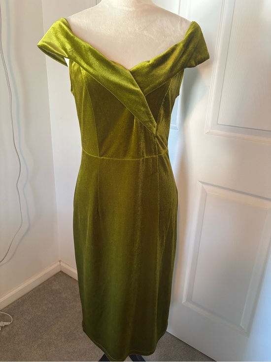 Retro Stage Dresses & Skirts - Off-Shoulder beautiful Olive Velvet Midi Dress